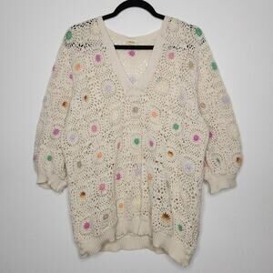 Vintage 80s 90s Flair Granny Square Sweater Cotton XL Cottagecore Grandma